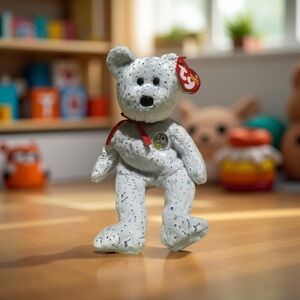 Retired Ty Beanie Baby Decade Sparkly White Anniversary Bear